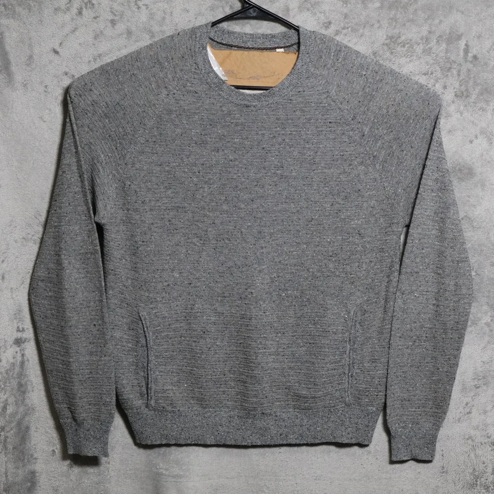 Billy Reid Sweater Men Large Gray Birdseye Knit Kangaroo Pocket Wool Silk Camel